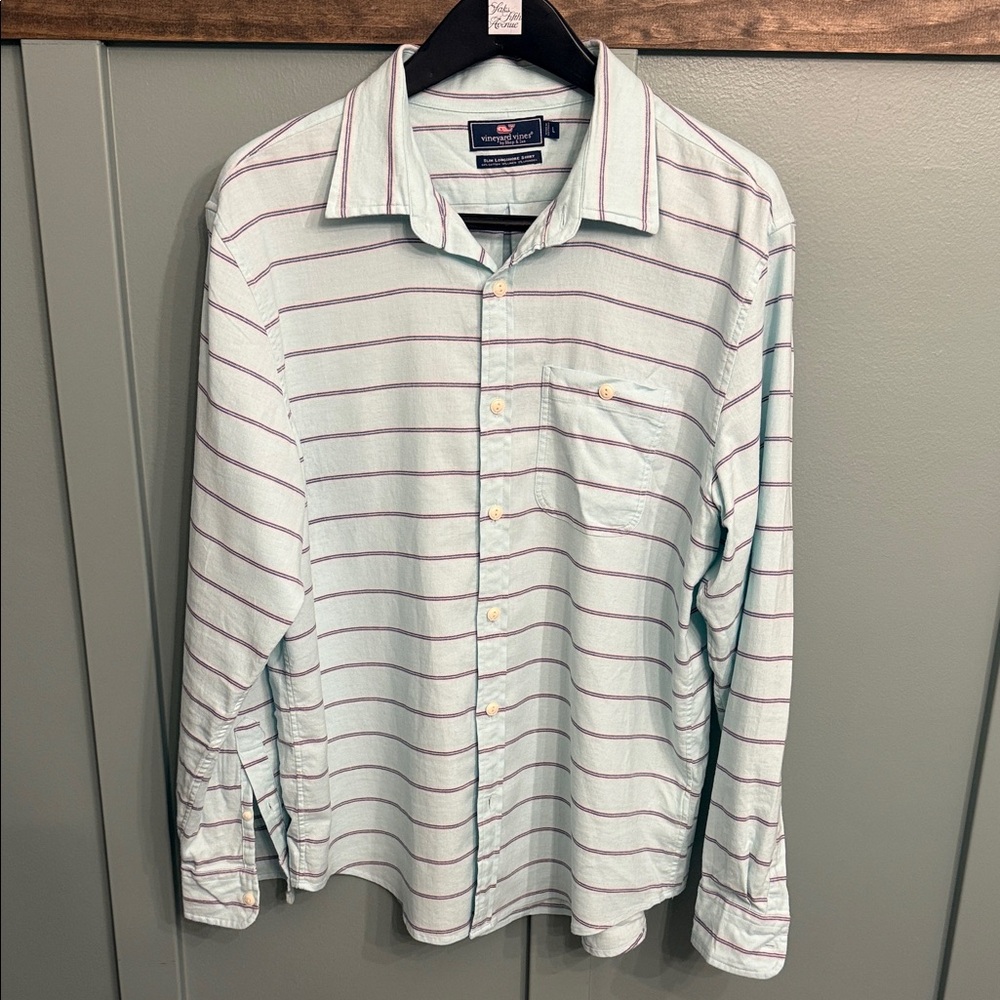 Vineyard Vines Light Green and Purple Striped Shirt